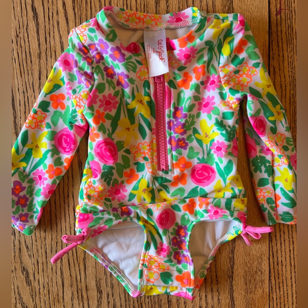Cat & Jack Pink and Green Rashguard Swimwear
